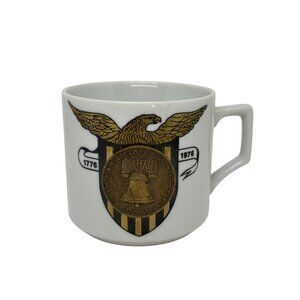 VTG 70s Liberty‎ Bell Bicentennial Coffee Mug Eagle Crest 1776-1976 White Gold